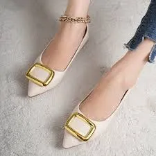 Pumps Square Buckle Office High Heels Pointed Toe Shoes.