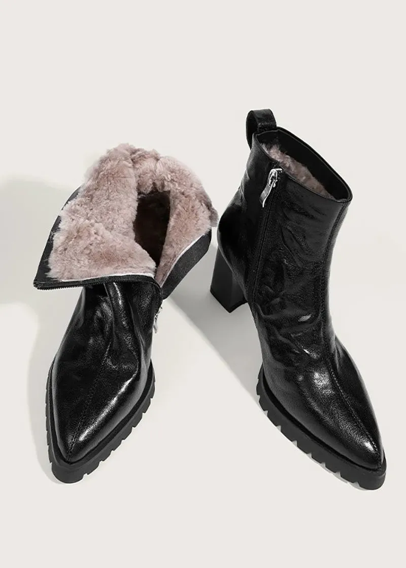 Regina Genuine Leather Wool Fur Platform Booties