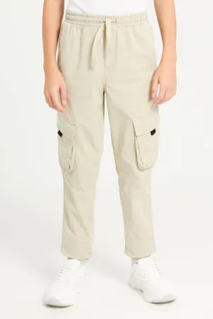 Senior Boys Beige Cargo Casual Trousers