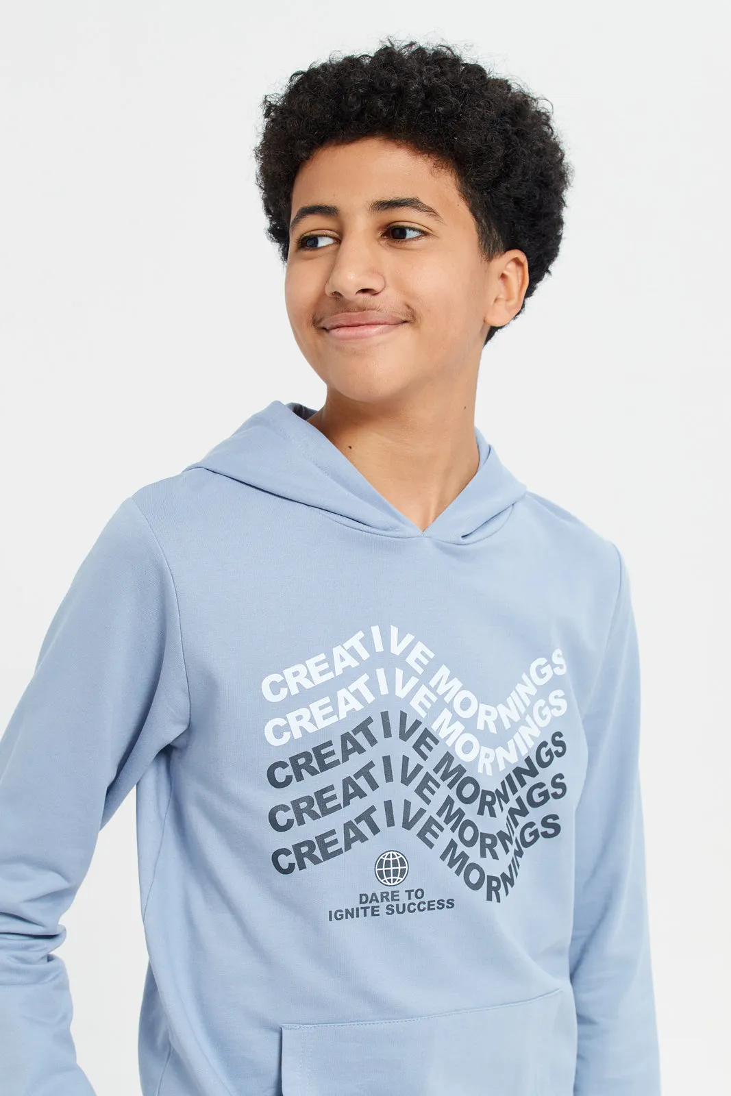 Senior Boys Blue Hooded Graphic Sweatshirt