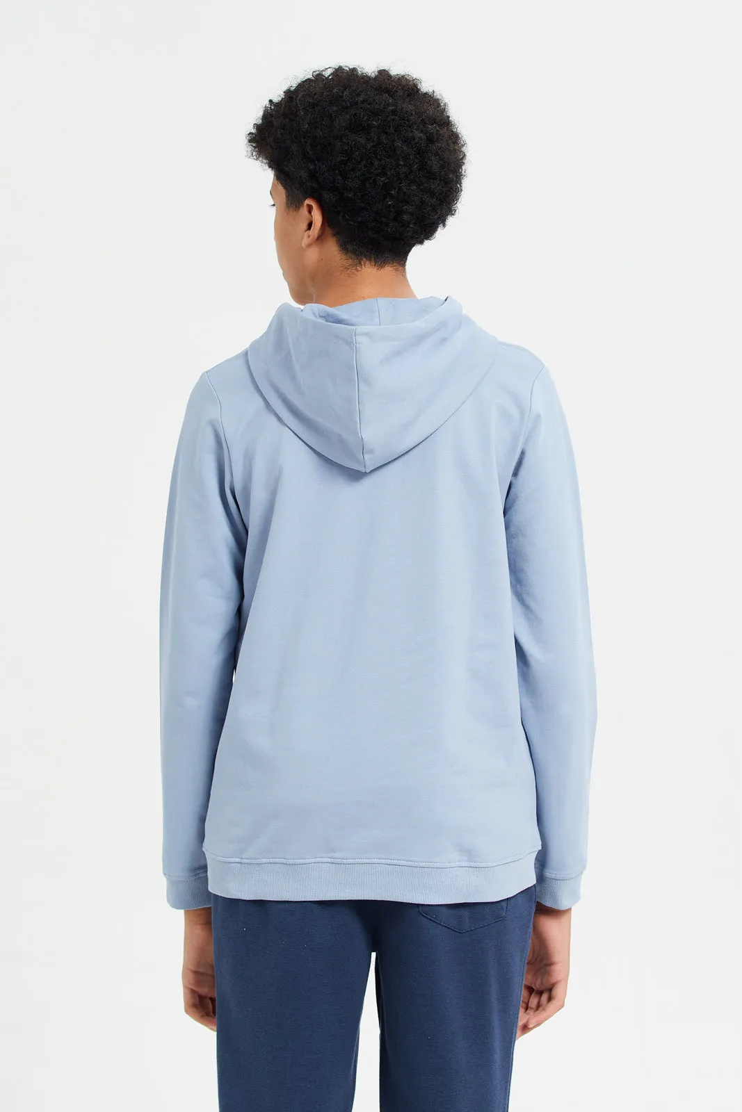 Senior Boys Blue Hooded Graphic Sweatshirt