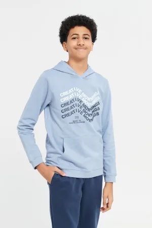 Senior Boys Blue Hooded Graphic Sweatshirt