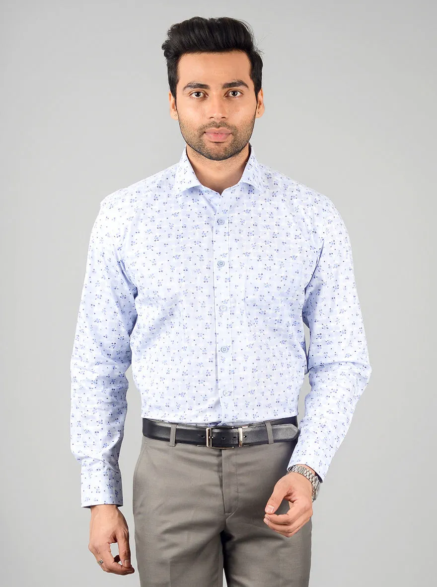 Sky Blue Printed Regular Fit Formal Shirt | JadeBlue