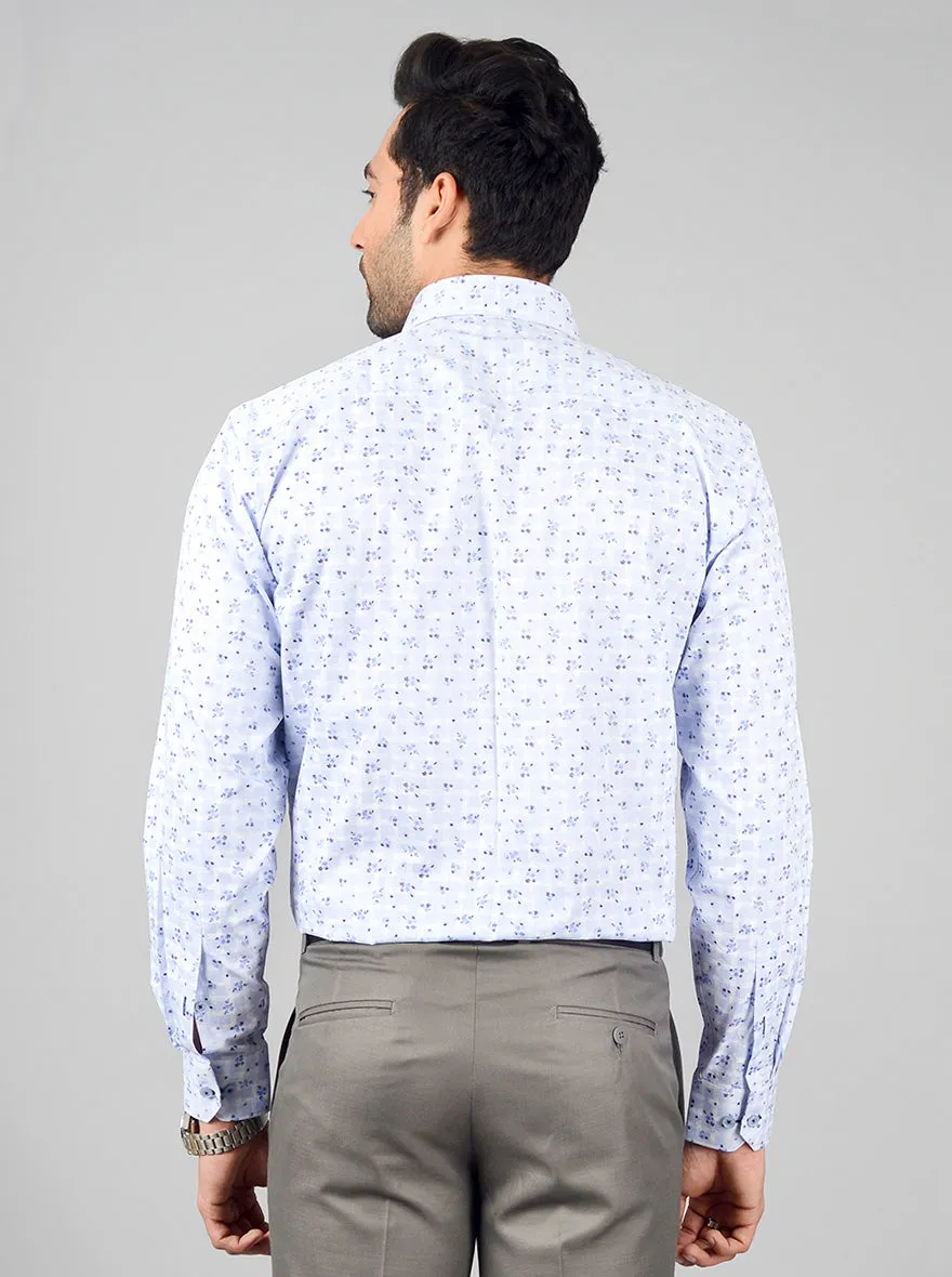 Sky Blue Printed Regular Fit Formal Shirt | JadeBlue