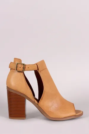 Soda Side Cutout Ankle Strap Chunky Heeled Booties