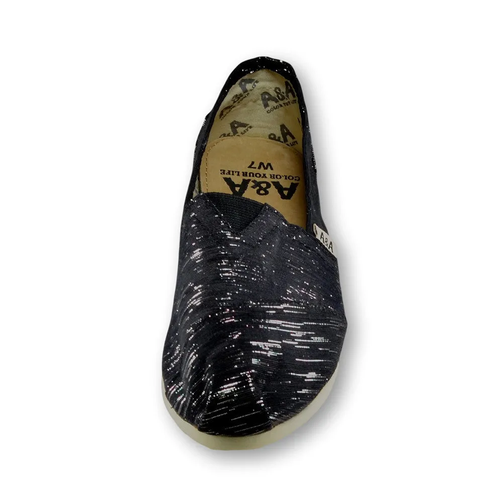 Sparkly Black Canvas Slip On Shoes for Women