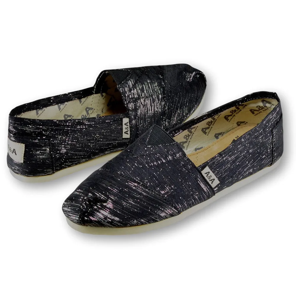 Sparkly Black Canvas Slip On Shoes for Women