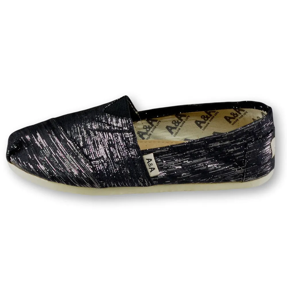 Sparkly Black Canvas Slip On Shoes for Women