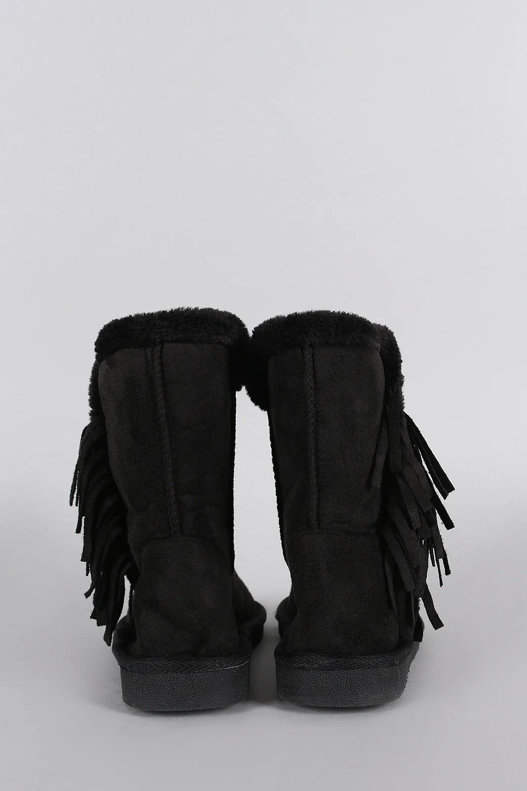 Suede Fringe Faux Fur Flat Ankle Boots