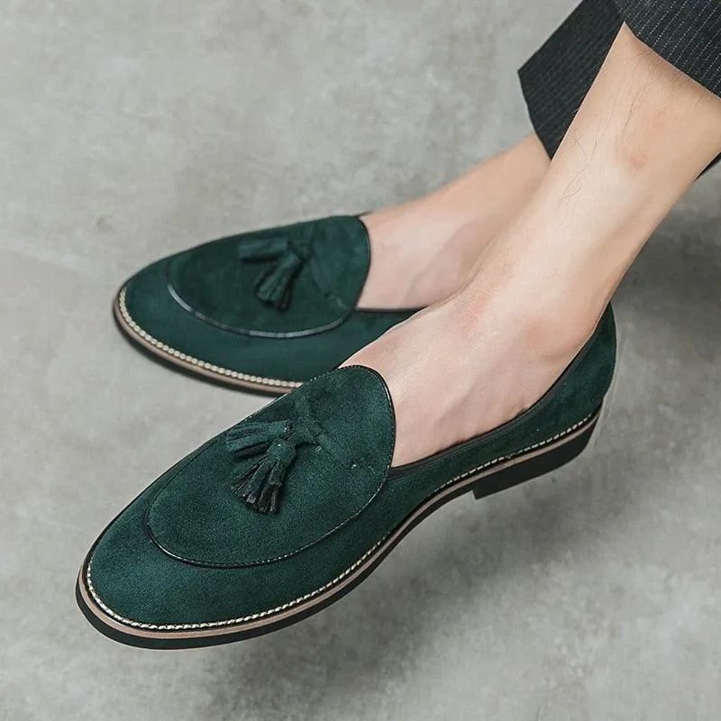 Suede Stitched Tassel Loafers - Men Shoes