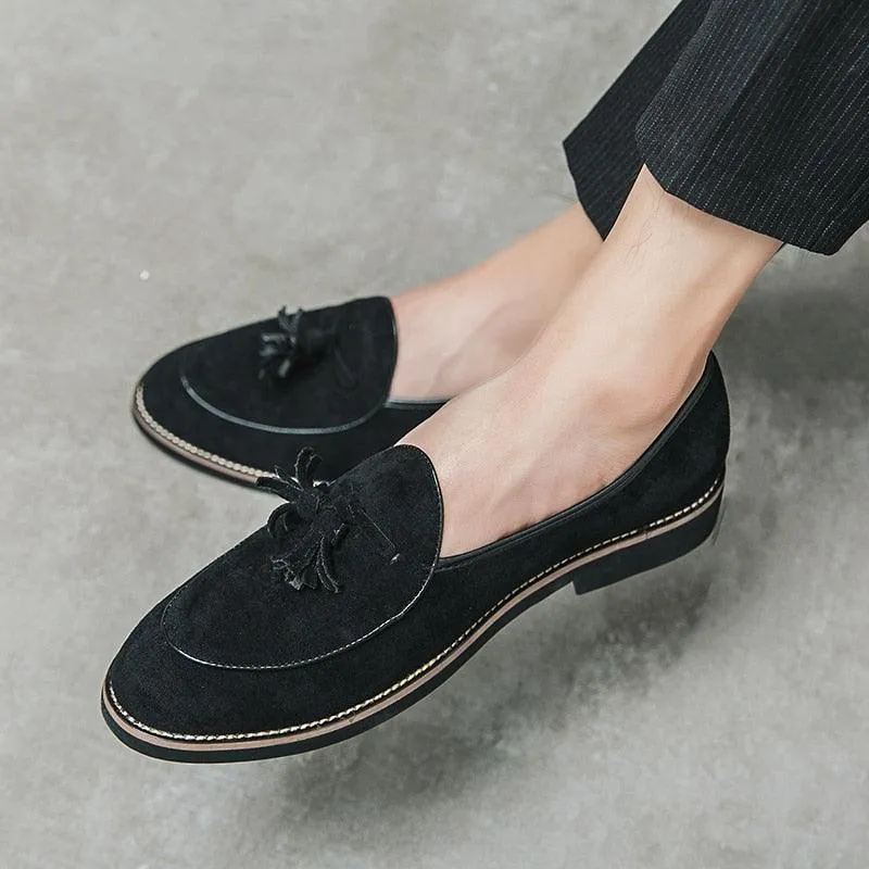 Suede Stitched Tassel Loafers - Men Shoes