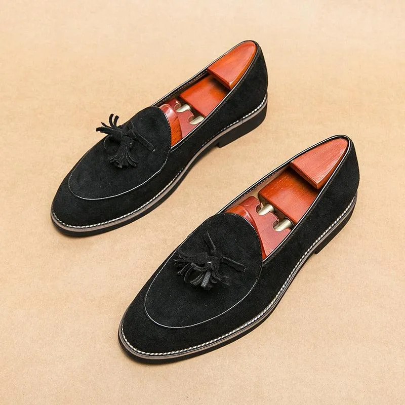 Suede Stitched Tassel Loafers - Men Shoes