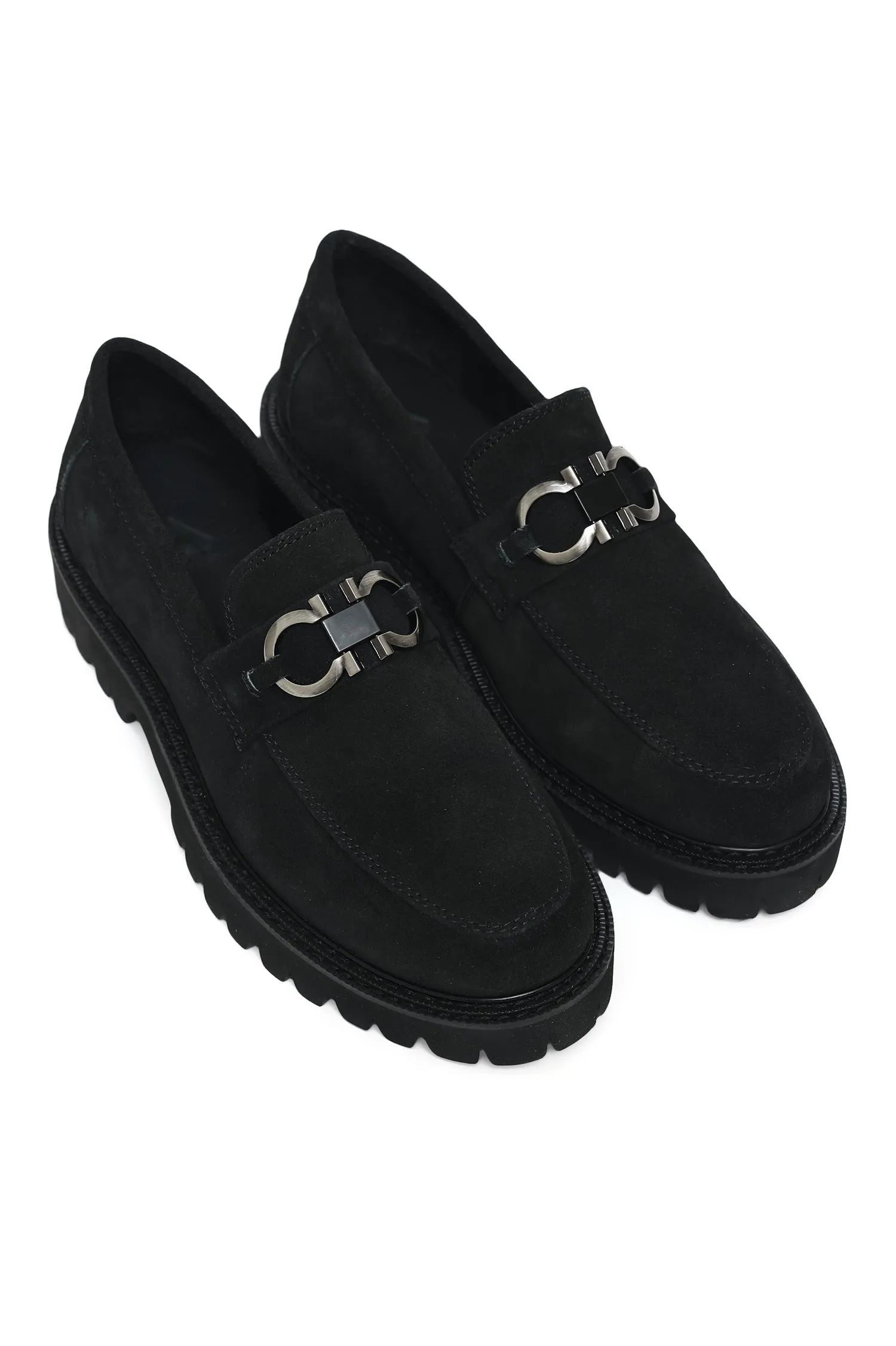 SUEDE TEXTURED CLASSIC BIT LOAFERS-BLACK