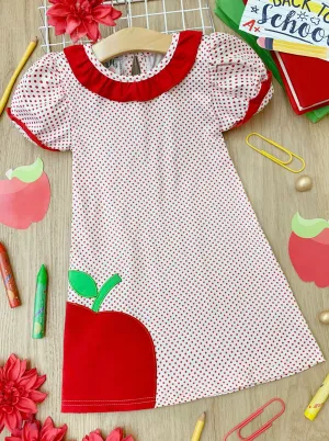 Sweet As An Apple Puff Sleeve Polka Dot Dress