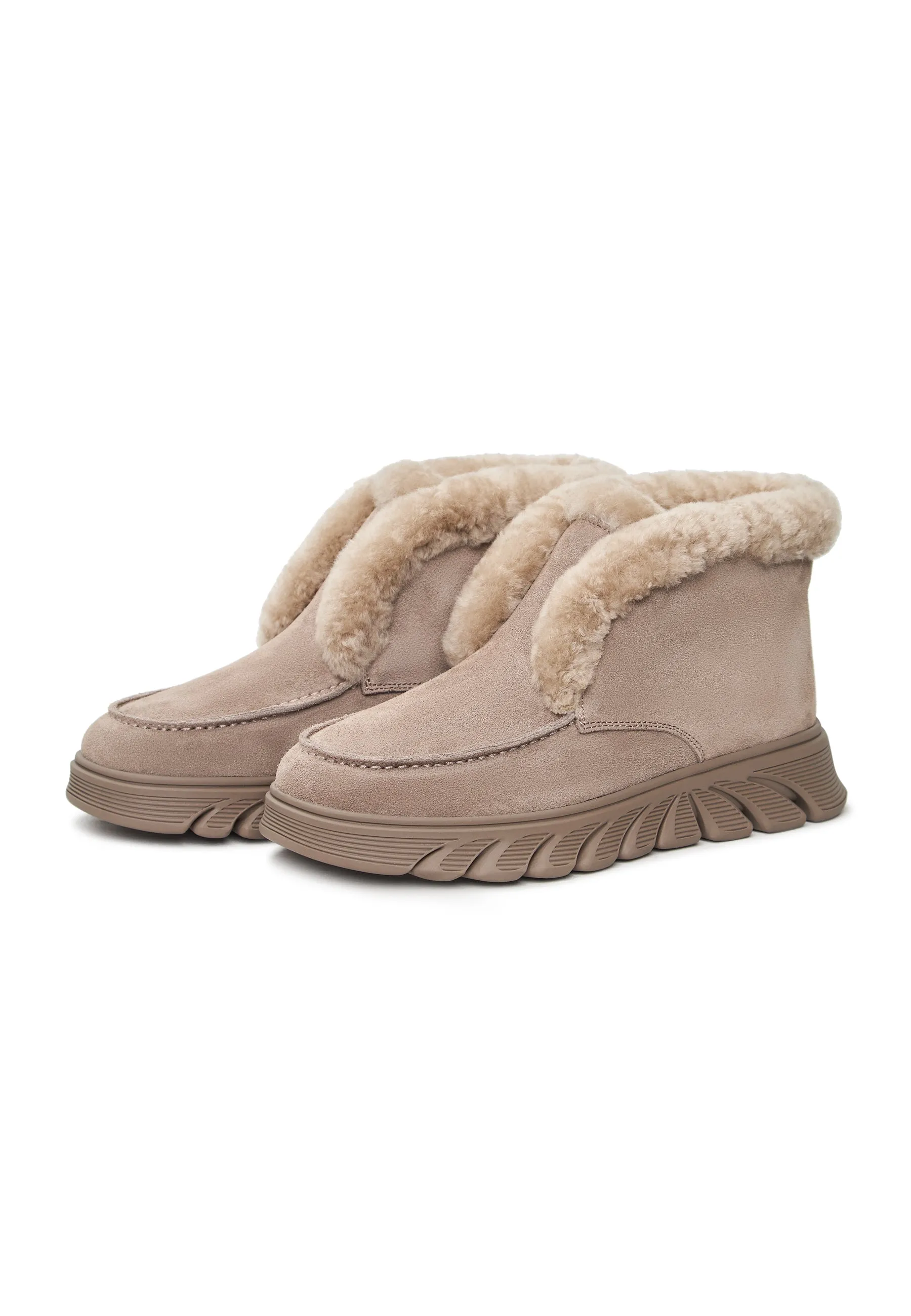 Taupe Shearling-Lined Ankle Boots Adriana - Brown