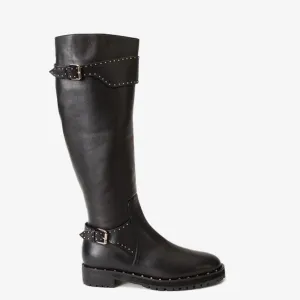 The Sariyer Black Leather Knee High Women Boot