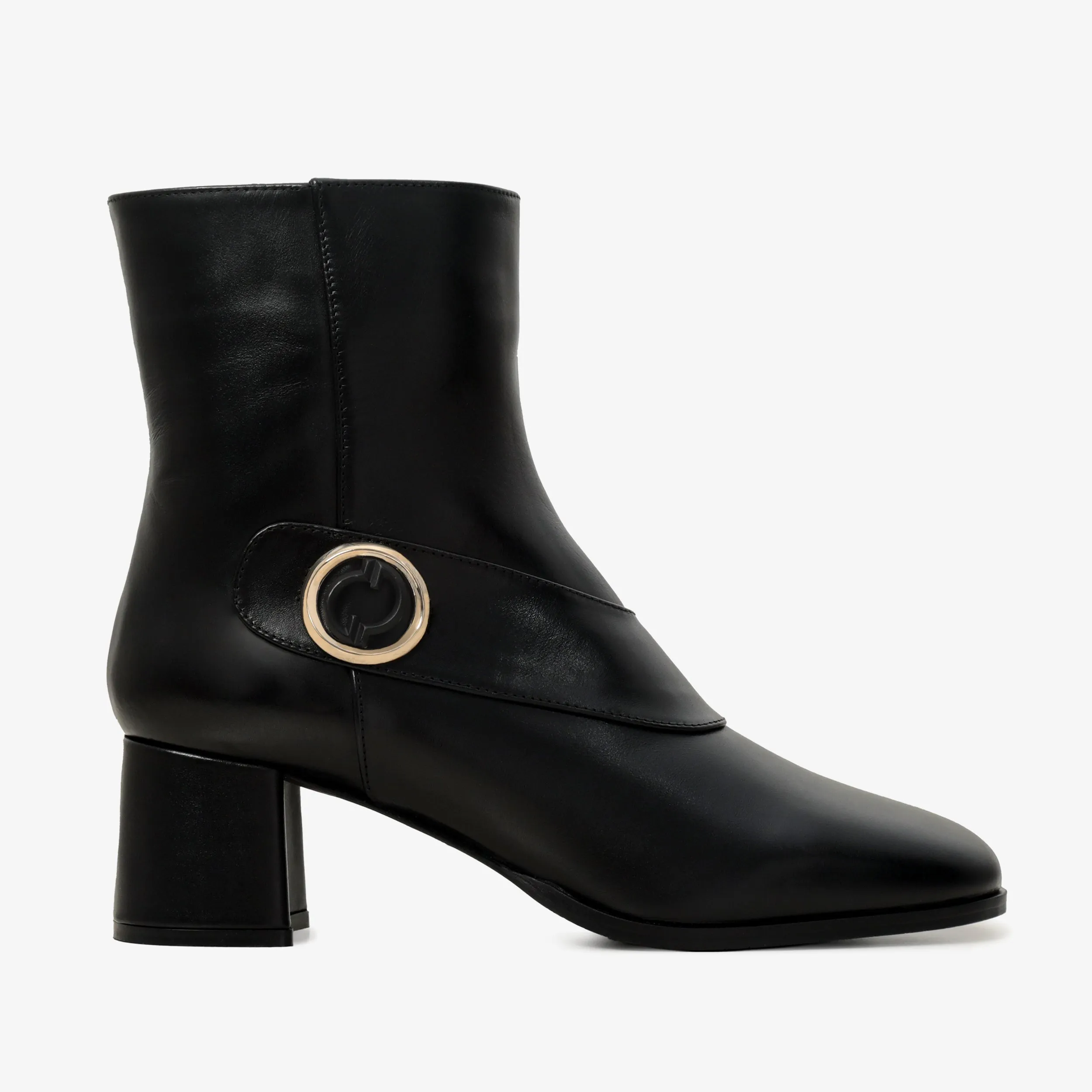 The Windsor Black Leather Block Heel Women Boot