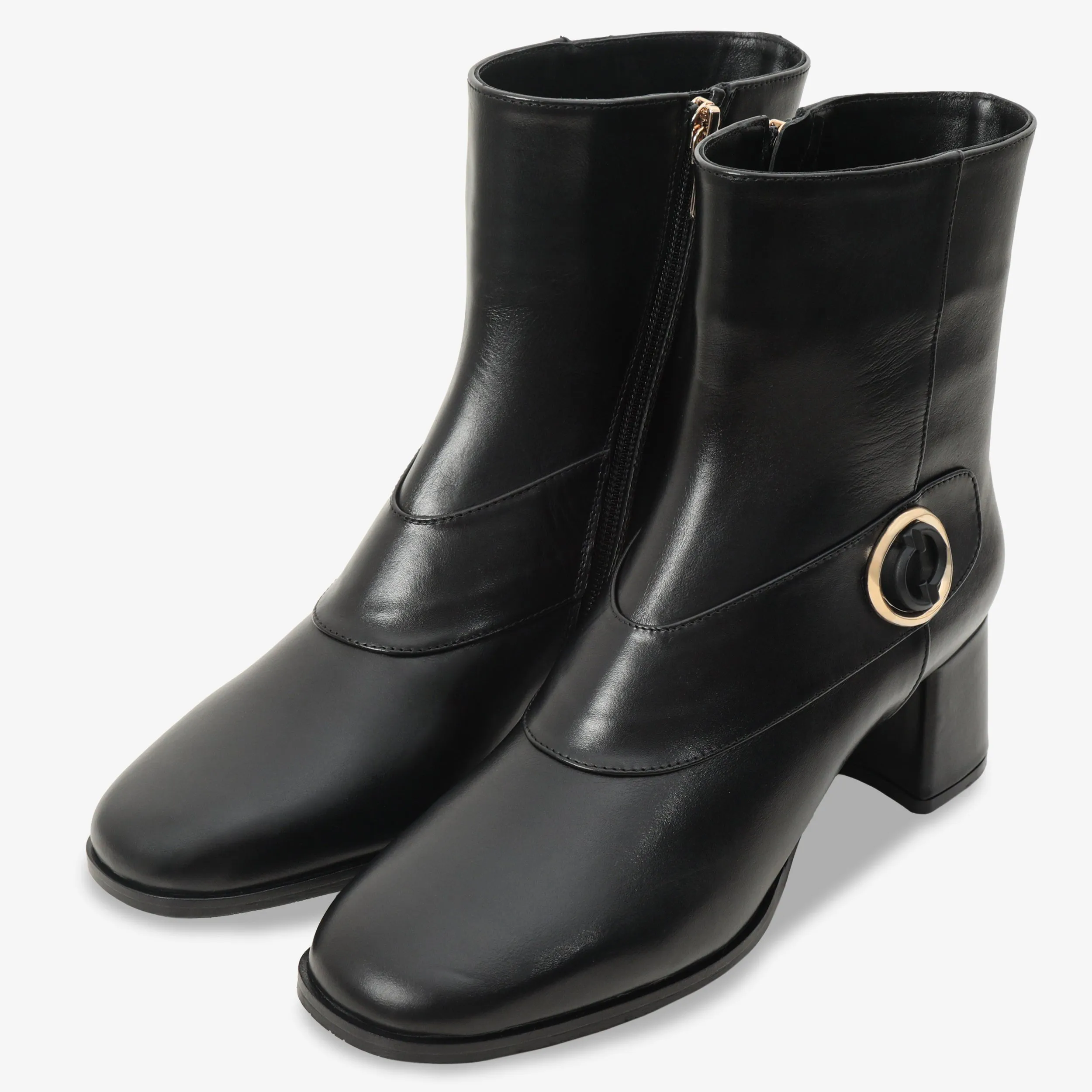 The Windsor Black Leather Block Heel Women Boot