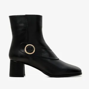 The Windsor Black Leather Block Heel Women Boot