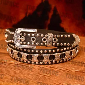 TOPACC Western Super Concho Rivet Belts for Men Women Cowboy Cowgirl Country