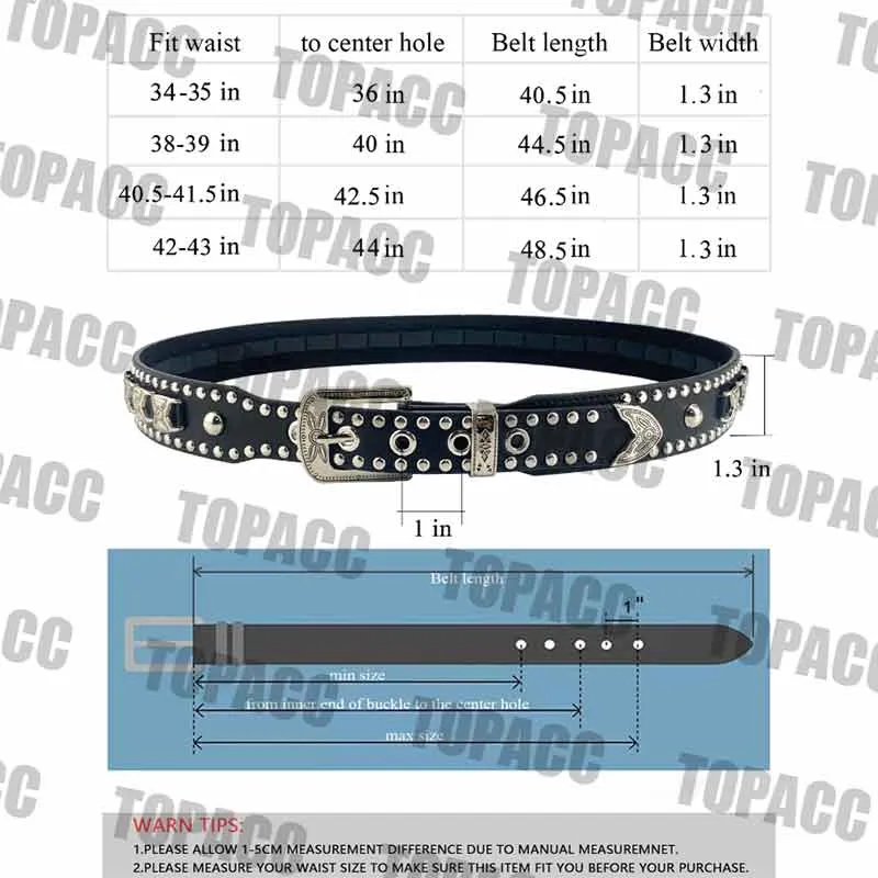 TOPACC Western Super Concho Rivet Belts for Men Women Cowboy Cowgirl Country