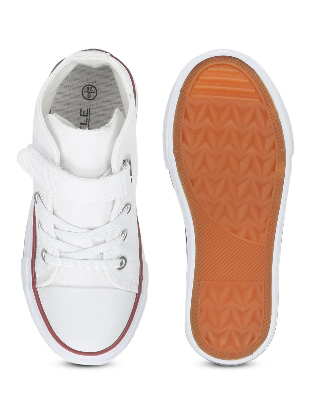 White Canvas Stylish Velcro Sneakers For Kids-Unisex (TC-VKCAN4-WHT)